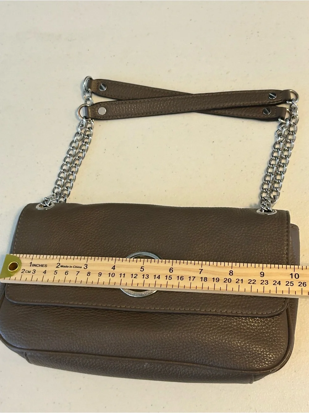 Michael Kors Vintage Y2K Taupe Pebbled Leather Shoulder Bag with Silver Chain